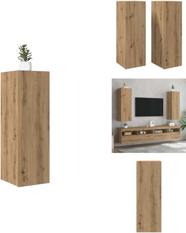 VidaXL Tv-kast Tv-kasten Tv-meubel Met LED-verlichting Tv-meubelen 2 st 30 5x30x90 cm bewerkt hout artisanaal eiken