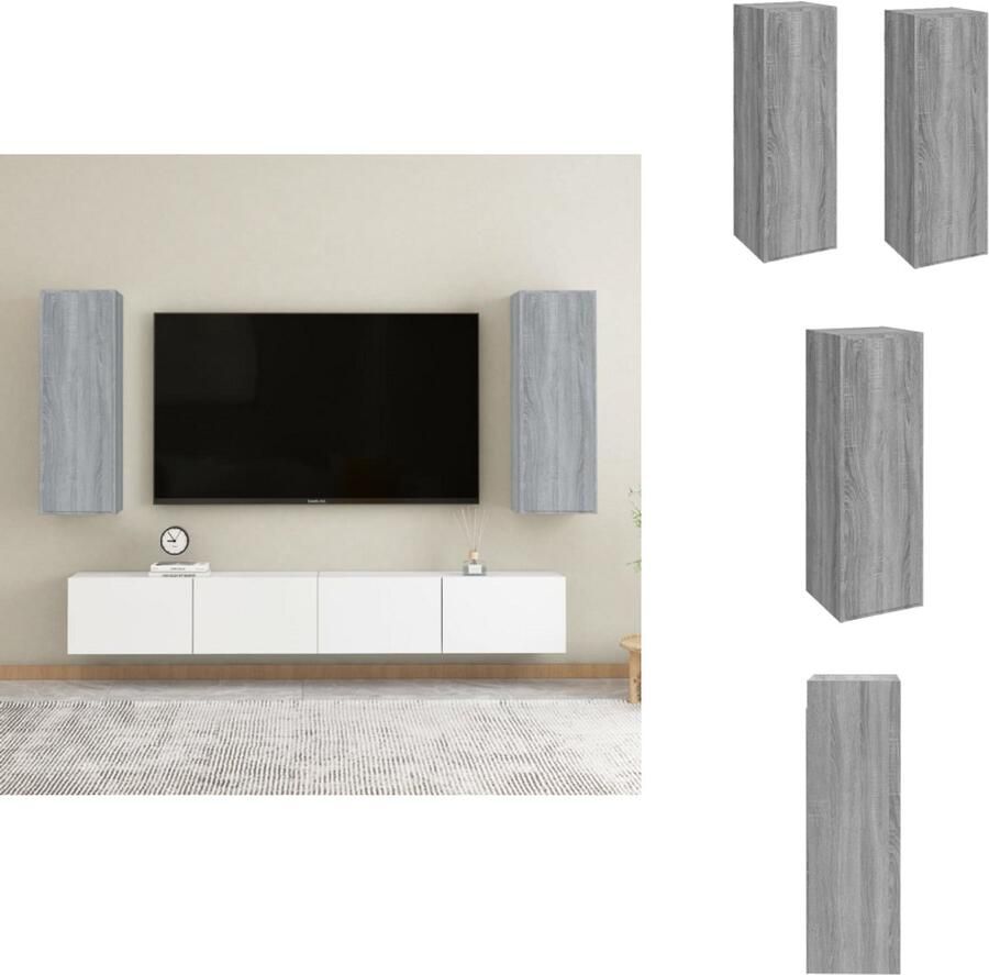 VidaXL Tv-kast Tv-kasten Tv-meubel Met LED-verlichting Tv-meubelen 2 st 30 5x30x90 cm bewerkt hout grijs sonoma eiken - Foto 2