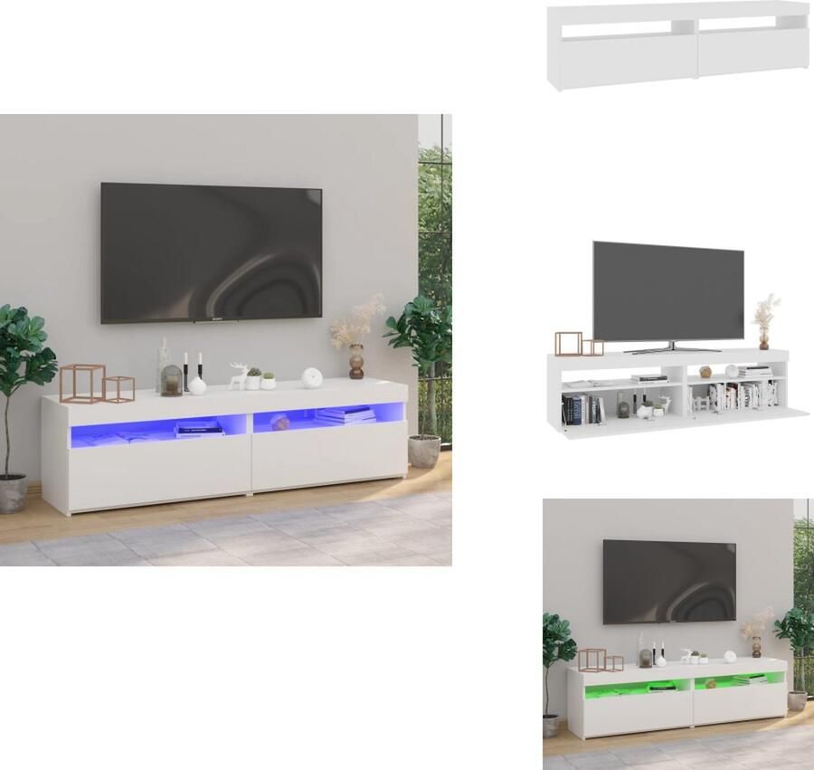VidaXL TV-meubels LED-verlichting 75 x 35 x 40 cm trendy praktisch en kleurrijk moderne stijl voldoende opbergruimte USB-aansluiting wit bewerkt hout montage vereist 2 stuks Kast