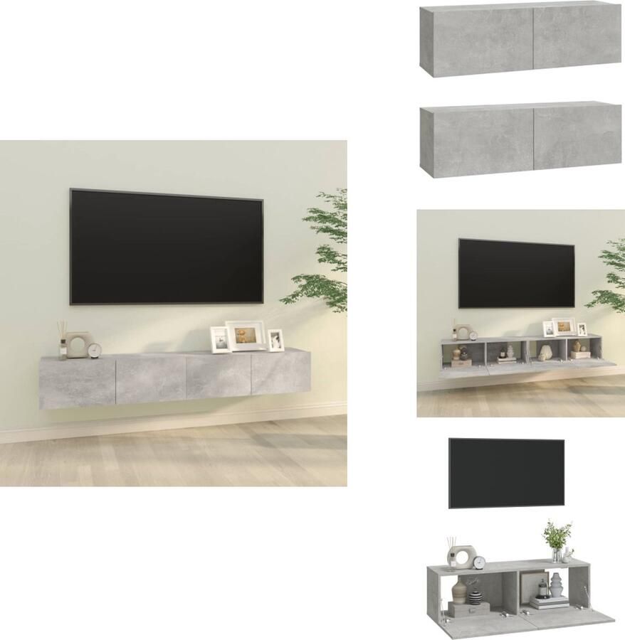 VidaXL Tv-kast Tv-kasten Tv-meubel Met LED-verlichting Tv-meubelen 2 st wandgemonteerd 100x30x30 cm hout betongrijs