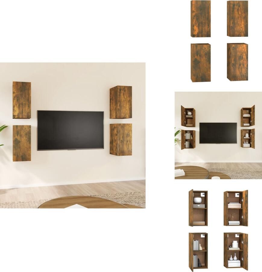 VidaXL Tv-kast Tv-kasten Tv-meubel Met LED-verlichting Tv-meubelen 4 st 30 5x30x60 cm bewerkt hout gerookt eikenkleur