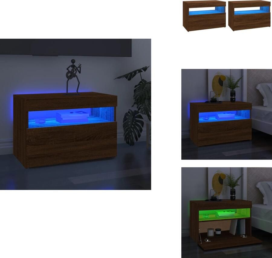 VidaXL Tv-kast Tv-kasten Tv-meubel Met LED-verlichting Tv-meubels 2 st met LED-verlichting 60x35x40 cm bruineikenkleur