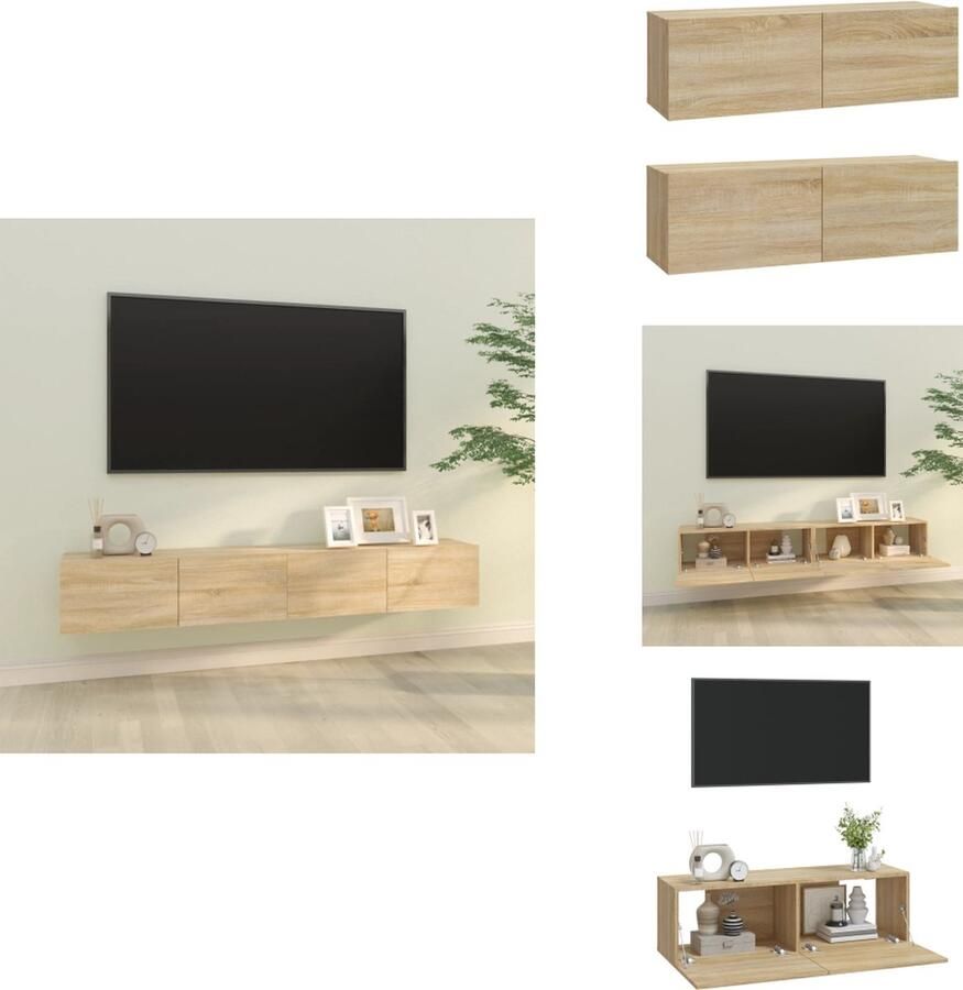 VidaXL Tv-kast Tv-kasten Tv-meubel Met LED-verlichting Tv-meubelen 2 st wandgemonteerd 100x30x30 cm hout sonoma eiken