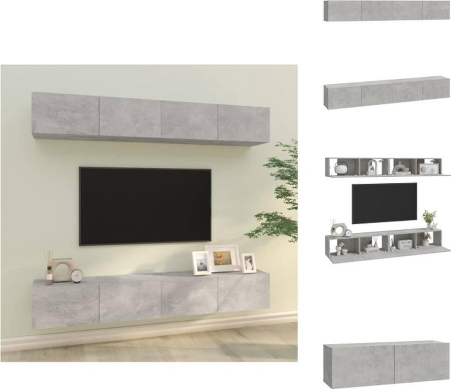 VidaXL Tv-kast Tv-kasten Tv-meubel Met LED-verlichting Tv-wandmeubels 4 st 100x30x30 cm betongrijs - Foto 2