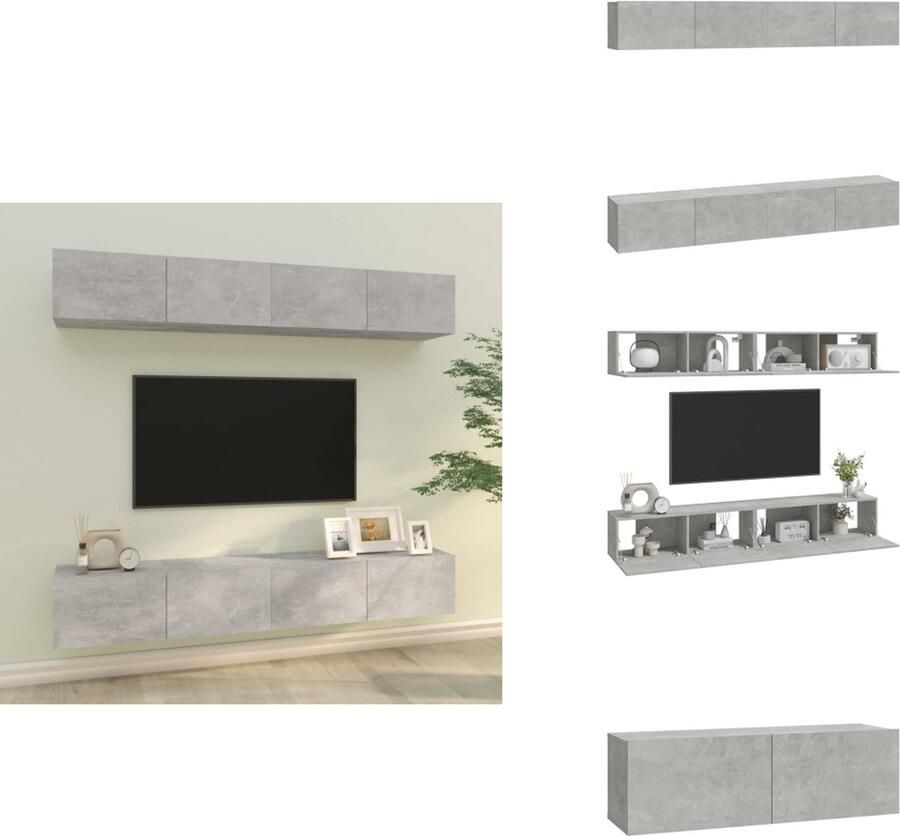 VidaXL Tv-kast Tv-kasten Tv-meubel Met LED-verlichting Tv-wandmeubels 4 st 100x30x30 cm betongrijs