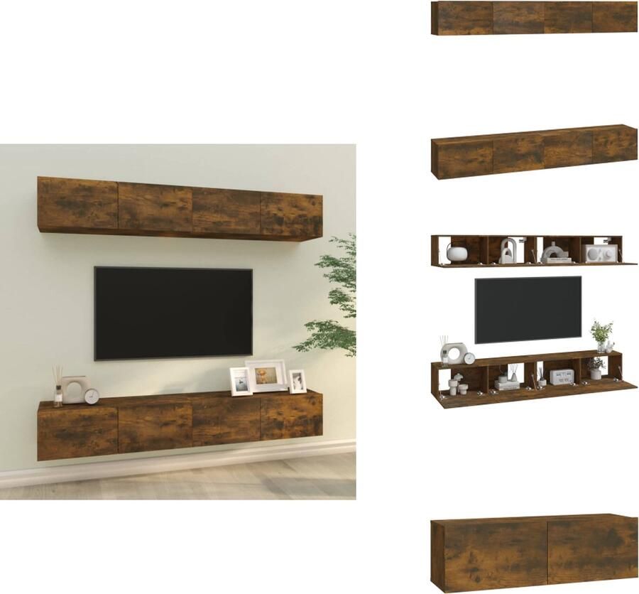 VidaXL Tv-kast Tv-kasten Tv-meubel Met LED-verlichting Tv-wandmeubels 4 st 100x30x30 cm gerookt eikenkleurig
