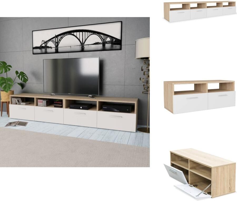 VidaXL Tv-kast Tv-kasten Tv-meubel Tv-meubels 2 st 95x35x36 cm bewerkt hout eikenkleurig en wit