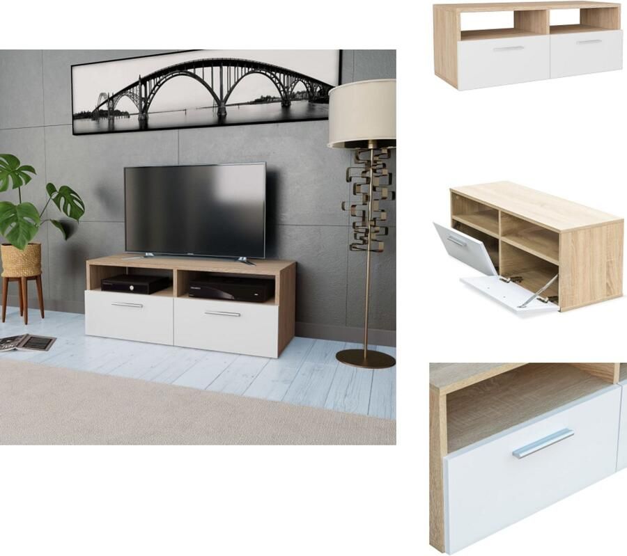 VidaXL Tv-kast Tv-kasten Tv-meubel Tv-meubels Tv-meubel 95x35x36 cm bewerkt hout eikenkleurig en wit