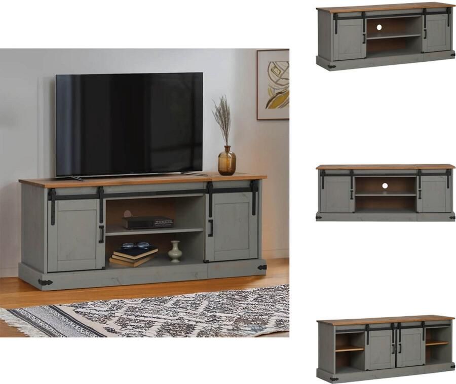 VidaXL Tv-kast Tv-kasten Tv-standaard Tv-dressoir Tv-meubel HALDEN 2 schuifdeuren 150x40x60 cm massief hout grijs