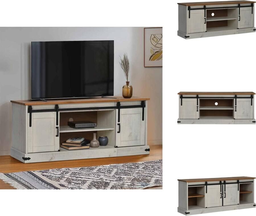 VidaXL Tv-kast Tv-kasten Tv-standaard Tv-dressoir Tv-meubel HALDEN 2 schuifdeuren 150x40x60 cm massief hout wit