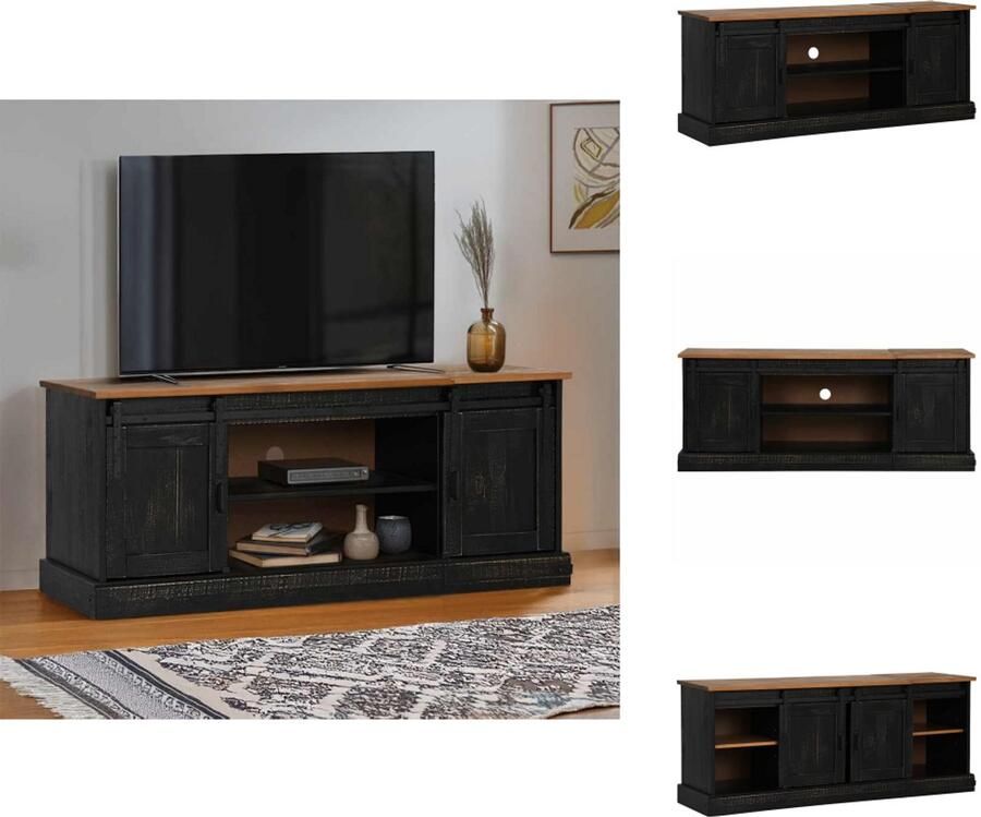 VidaXL Tv-kast Tv-kasten Tv-standaard Tv-dressoir Tv-meubel HALDEN 2 schuifdeuren 150x40x60 cm massief hout zwart