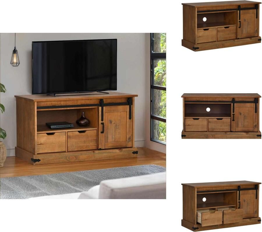 VidaXL Tv-kast Tv-kasten Tv-standaard Tv-dressoir Tv-meubel HALDEN met schuifdeur 110x40x60 cm massief hout