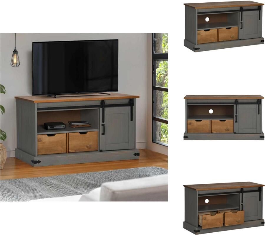 VidaXL Tv-kast Tv-kasten Tv-standaard Tv-dressoir Tv-meubel HALDEN met schuifdeur grijs 110x40x60 cm massief hout