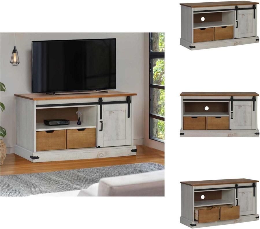 VidaXL Tv-kast Tv-kasten Tv-standaard Tv-dressoir Tv-meubel HALDEN met schuifdeur wit 110x40x60 cm massief hout