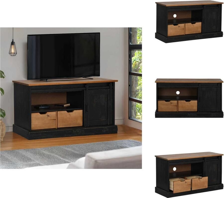 VidaXL Tv-kast Tv-kasten Tv-standaard Tv-dressoir Tv-meubel HALDEN met schuifdeur zwart 110x40x60 cm massief hout
