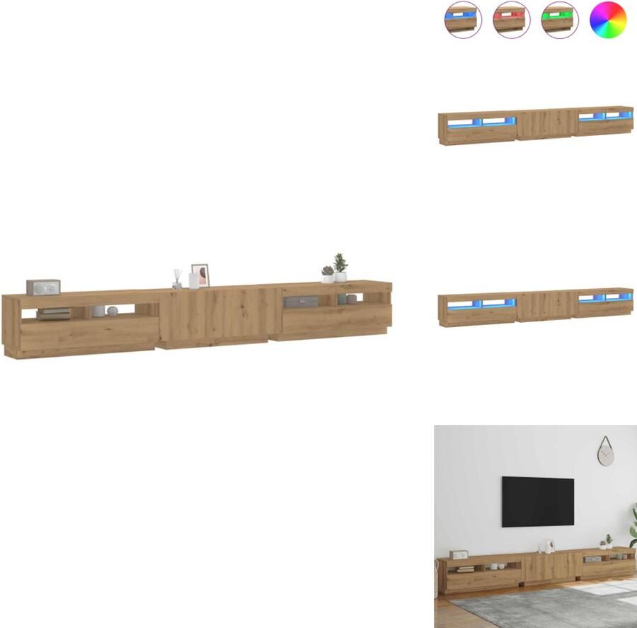 VidaXL Tv-kast Tv-kasten Tv-standaard Tv-meubel met LED 300x35x40 cm bewerkt hout artisanaal eiken