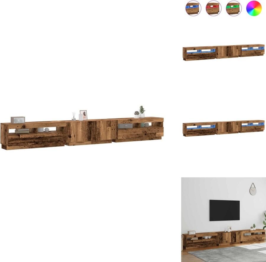 VidaXL Tv-kast Tv-kasten Tv-standaard Tv-meubel met LED 300x35x40 cm bewerkt hout oud hout