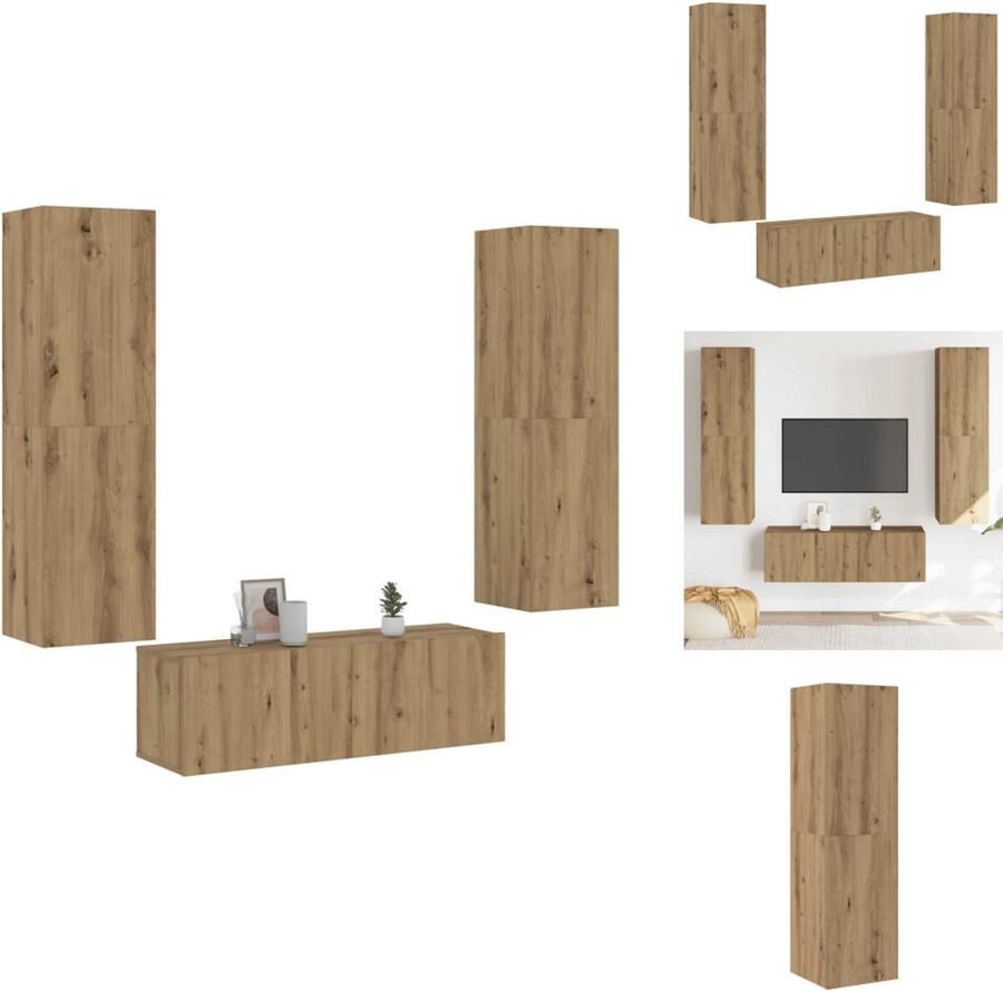 VidaXL Tv-kast Tv-kasten Tv-standaard Tv-meubel Tv-wandkasten 3 st bewerkt hout artisanaal eikenkleurig