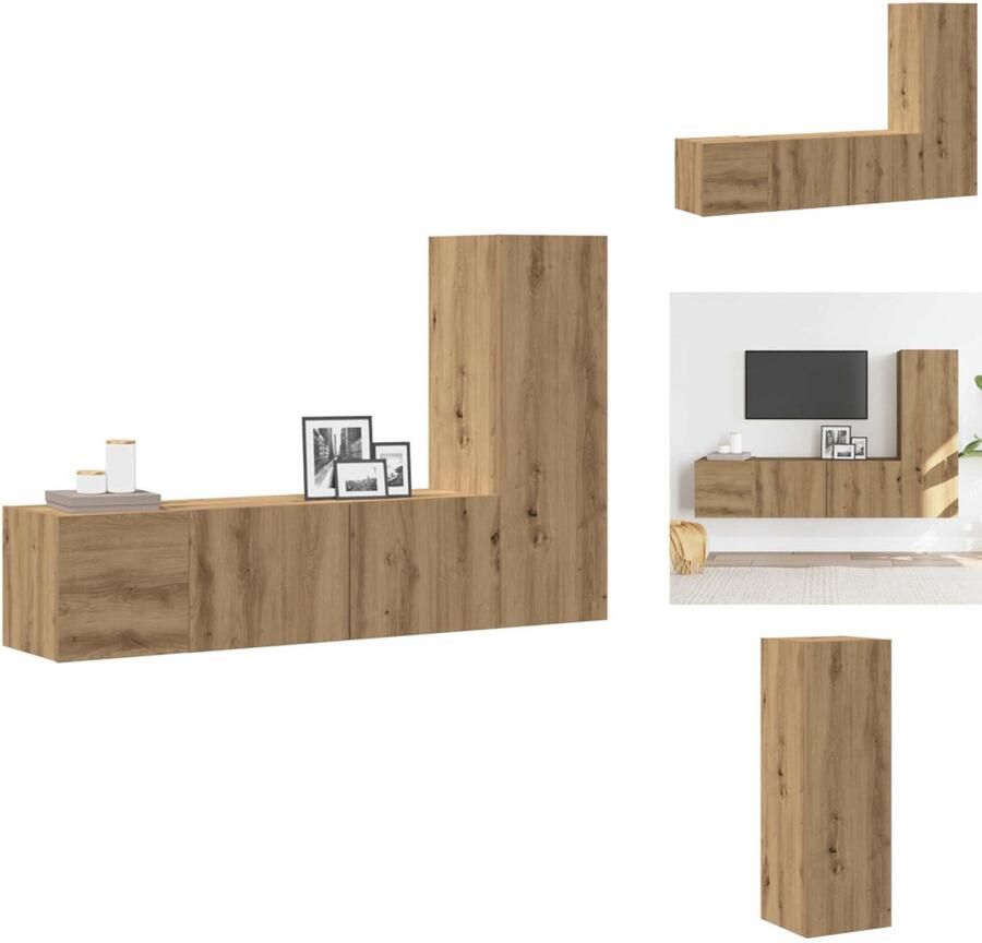 VidaXL Tv-kast Tv-kasten Tv-standaard Tv-meubel Tv-wandkasten 3 st bewerkt hout artisanaal eikenkleurig
