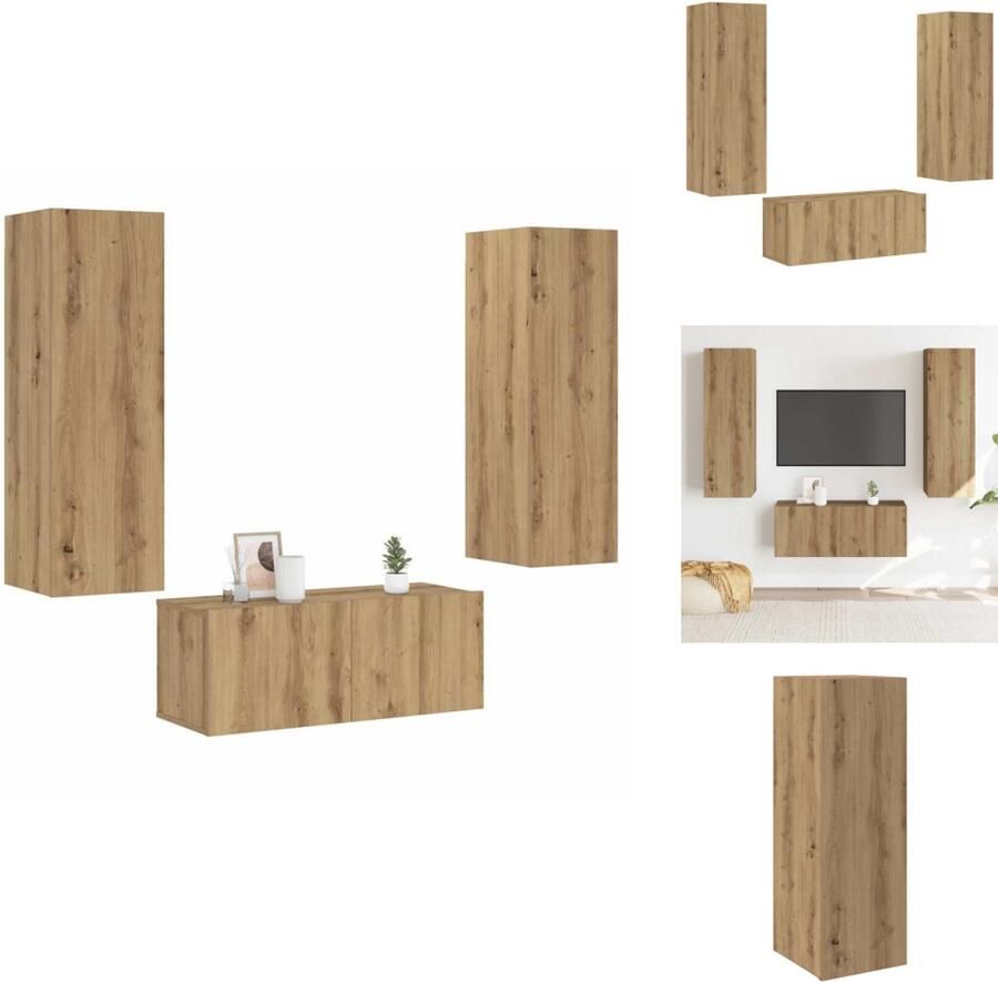 VidaXL Tv-kast Tv-kasten Tv-standaard Tv-meubel Tv-wandkasten 3 st bewerkt hout artisanaal eikenkleurig