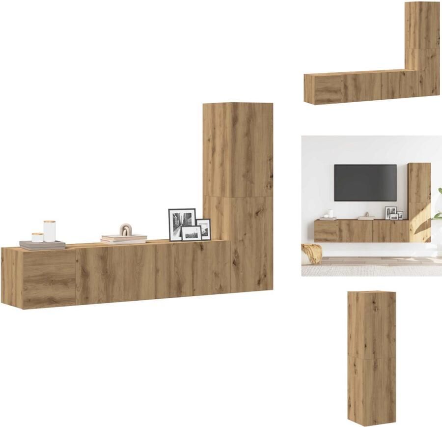 VidaXL Tv-kast Tv-kasten Tv-standaard Tv-meubel Tv-wandkasten 3 st bewerkt hout artisanaal eikenkleurig - Foto 2