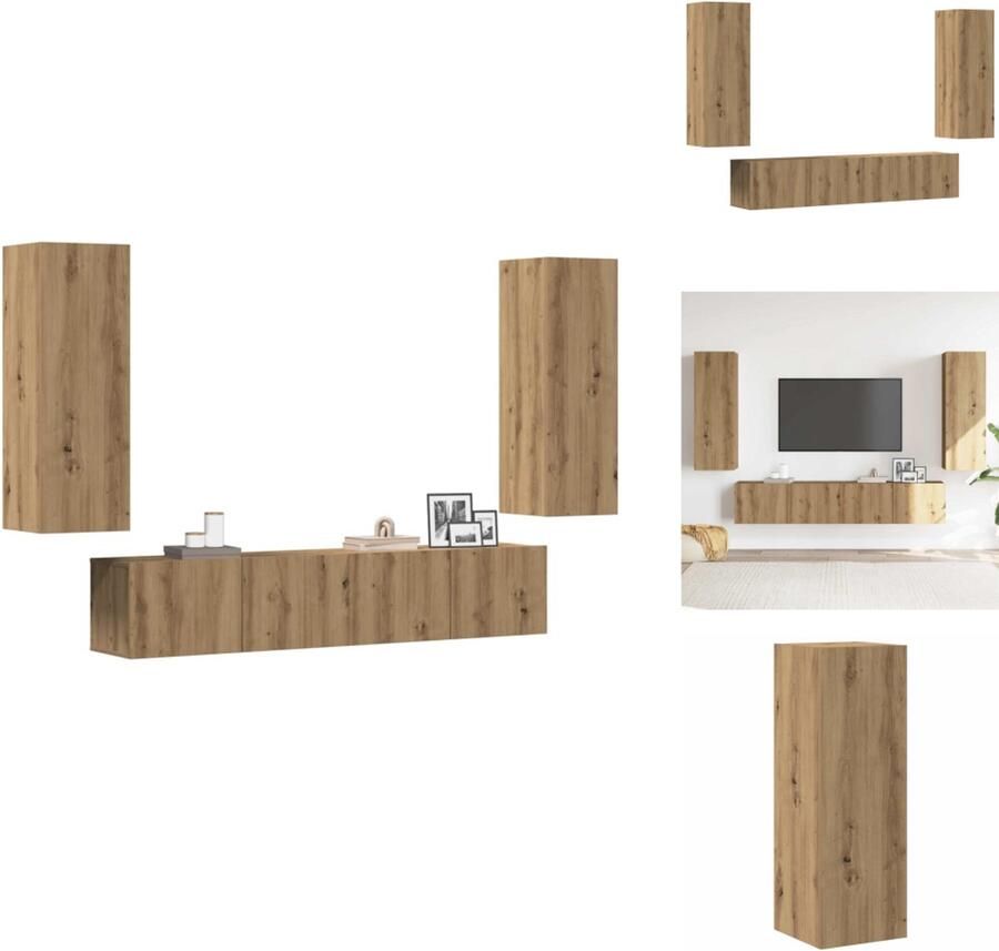 VidaXL Tv-kast Tv-kasten Tv-standaard Tv-meubel Tv-wandkasten 4 st bewerkt hout artisanaal eikenkleurig