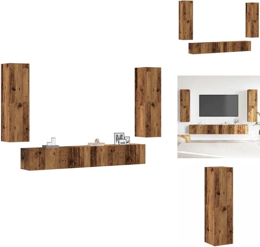 VidaXL Tv-kast Tv-kasten Tv-standaard Tv-meubel Tv-wandkasten 4 st bewerkt hout oud houtkleurig - Foto 3