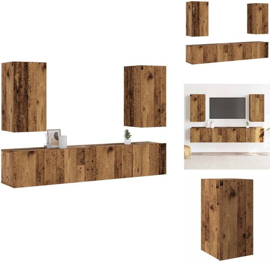 VidaXL Tv-kast Tv-kasten Tv-standaard Tv-meubel Tv-wandkasten 4 st bewerkt hout oud houtkleurig