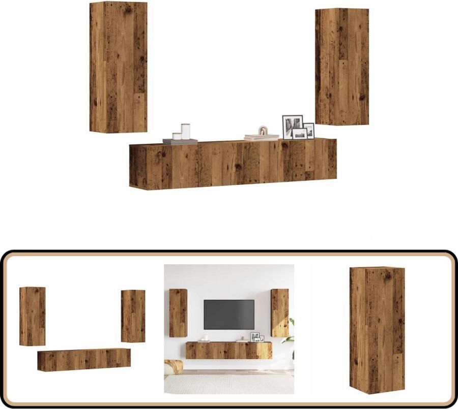 VidaXL Tv-wandkasten 4 stuks Bewerkt hout Oud houtkleur Tv-kast Tv-kasten Tv-standaard Tv-meubel