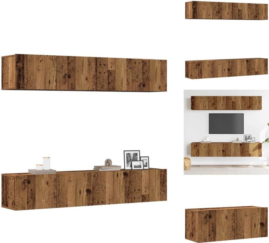 VidaXL Tv-kast Tv-kasten Tv-standaard Tv-meubel Tv-wandkasten 4 st bewerkt hout oud houtkleurig - Foto 2