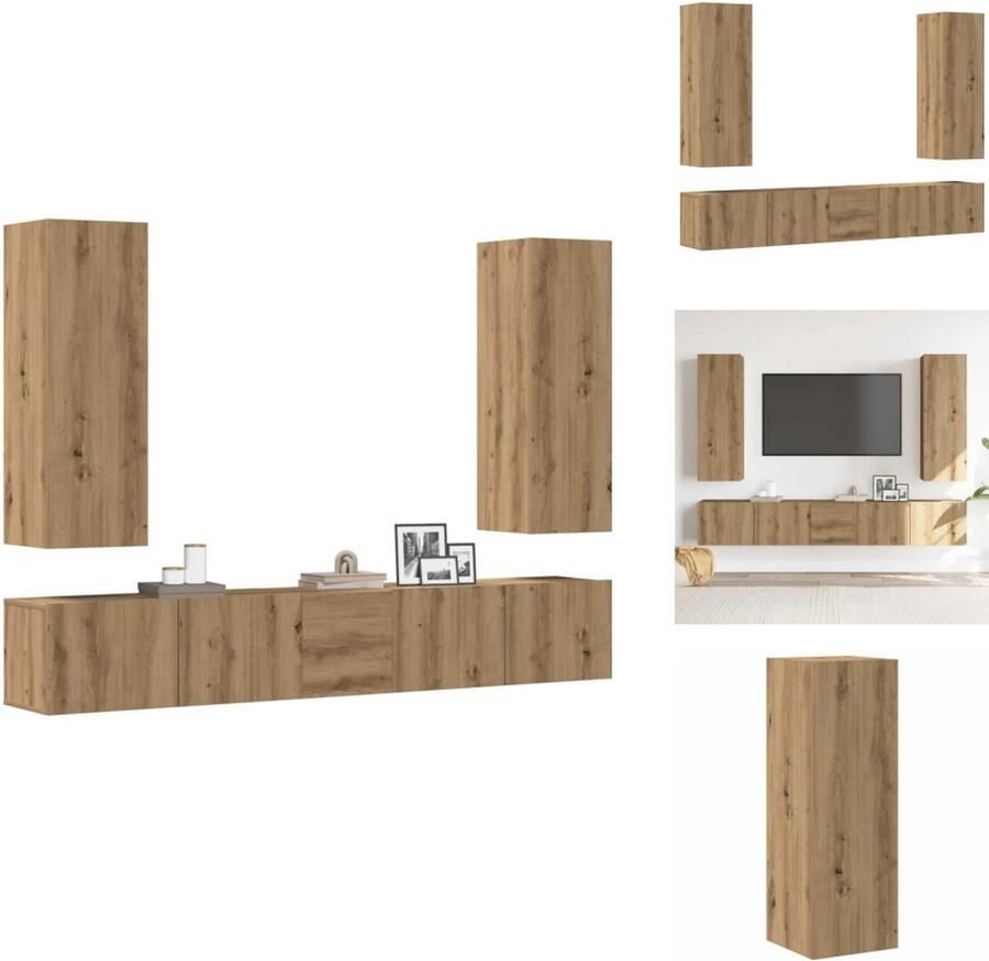 VidaXL Tv-kast Tv-kasten Tv-standaard Tv-meubel Tv-wandkasten 5 st bewerkt hout artisanaal eikenkleurig