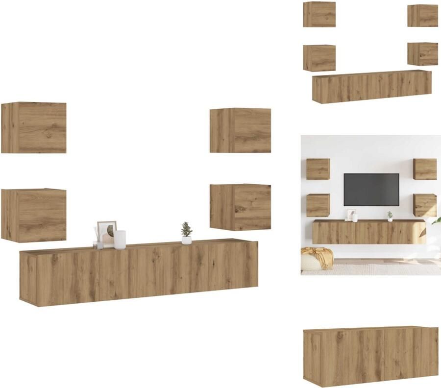 VidaXL Tv-kast Tv-kasten Tv-standaard Tv-meubel Tv-wandkasten 6 st bewerkt hout artisanaal eikenkleurig - Foto 2