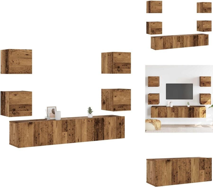 VidaXL Tv-kast Tv-kasten Tv-standaard Tv-meubel Tv-wandkasten 6 st bewerkt hout oud houtkleurig - Foto 3
