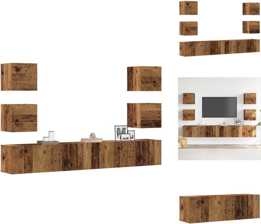 VidaXL Tv-kast Tv-kasten Tv-standaard Tv-meubel Tv-wandkasten 6 st bewerkt hout oud houtkleurig - Foto 2