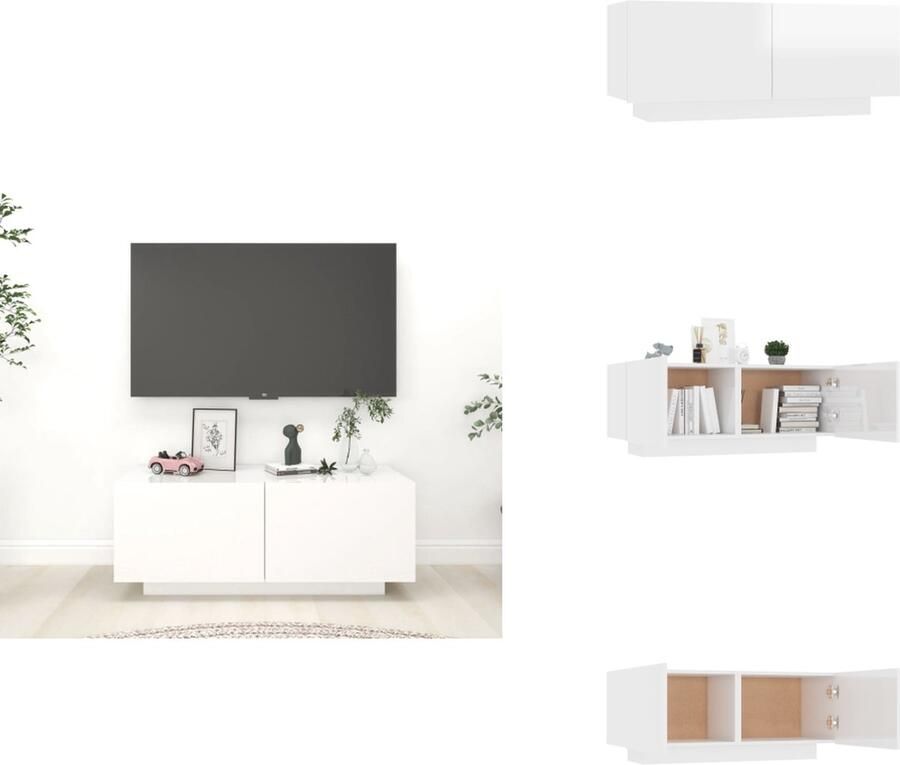 VidaXL Tv-kast Tv-kasten Tv-standaard Tv-standaarden Tv-meubel 100x35x40 cm bewerkt hout hoogglans wit