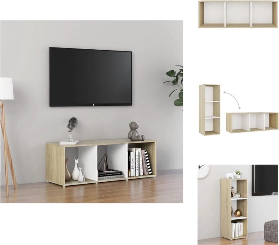 VidaXL Tv-kast Tv-kasten Tv-standaard Tv-standaarden Tv-meubel 107x35x37 cm bewerkt hout wit en sonoma eikenkleurig