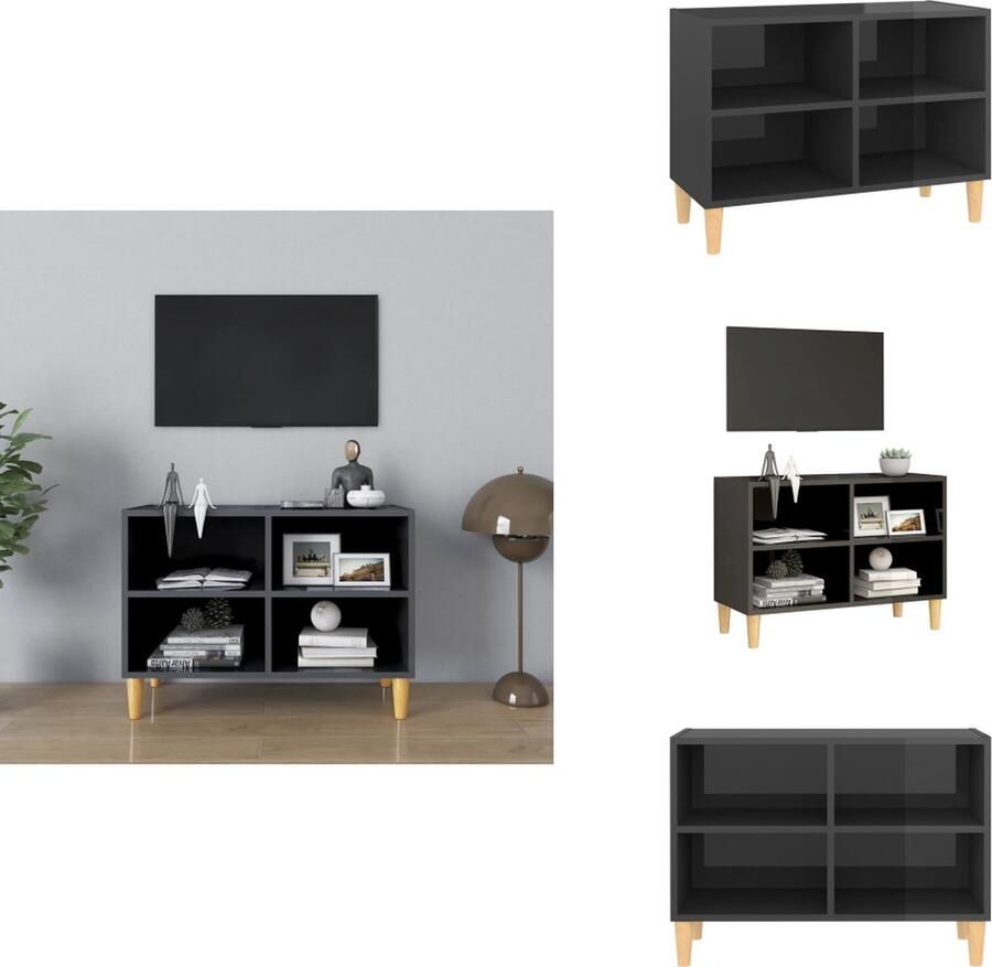 VidaXL Tv-kast Tv-kasten Tv-standaard Tv-standaarden Tv-meubel met houten poten 69 5x30x50 cm hoogglans grijs