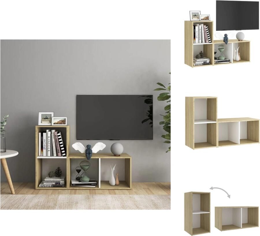 VidaXL Tv-kast Tv-kasten Tv-standaard Tv-standaarden Tv-meubelen 2 st 72x35x36-5 cm spaanplaat wit sonoma eikenkleur