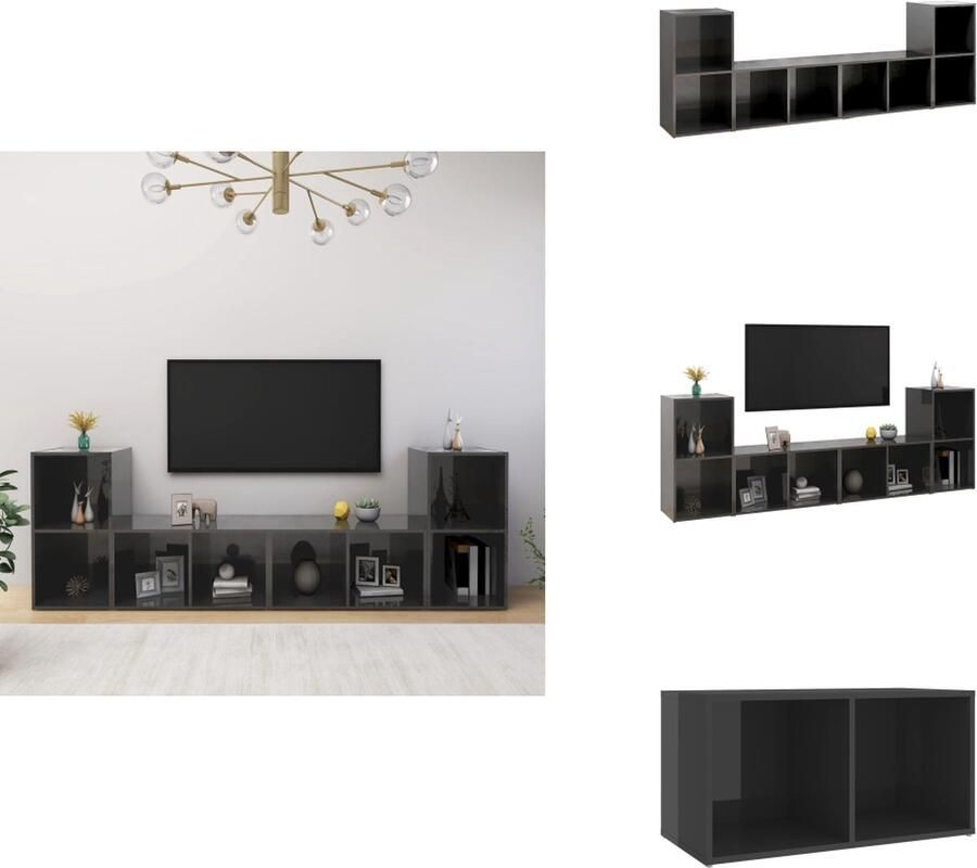 VidaXL Tv-kast Tv-kasten Tv-standaard Tv-standaarden Tv-meubelen 4 st 72x35x36 5 cm bewerkt hout hoogglans grijs
