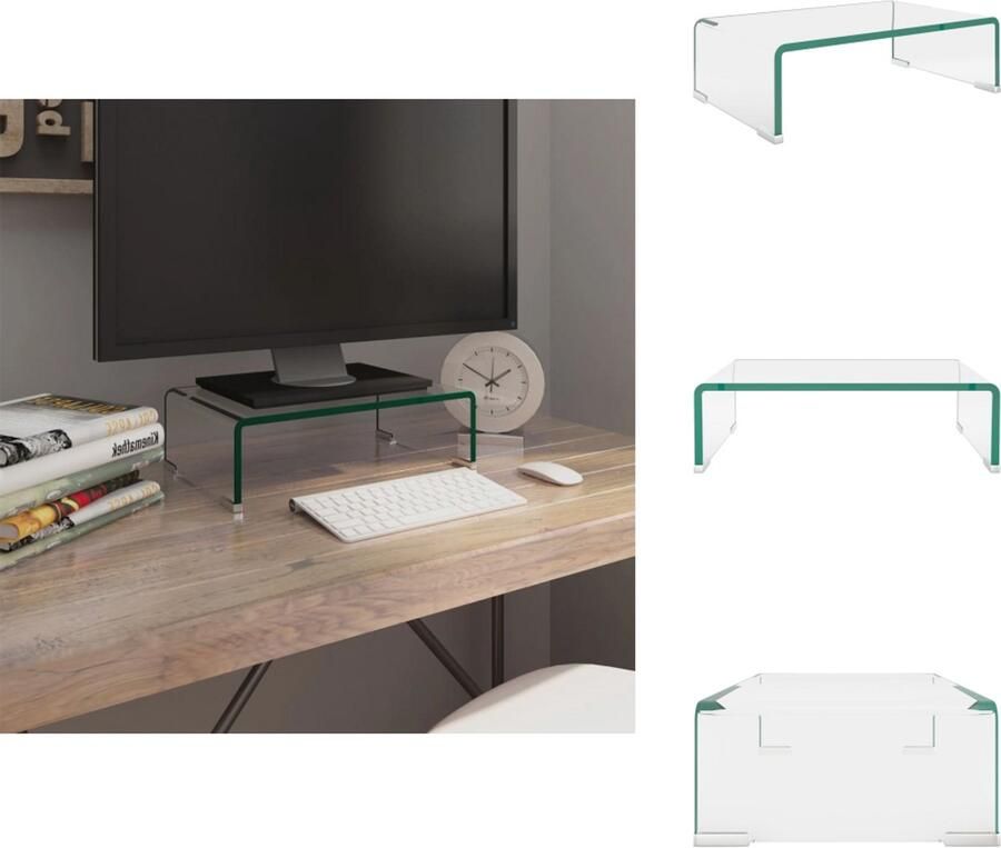 VidaXL Tv-kast Tv-kasten Tv-standaard Tv-standaarden Tv-meubel monitorverhoger transparant 40x25x11 cm glas