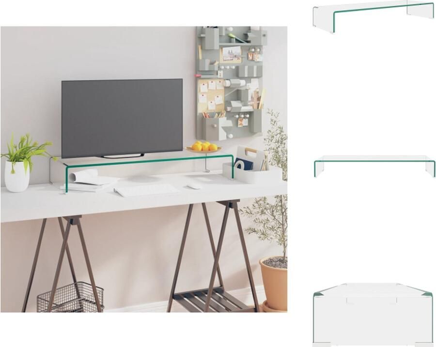 VidaXL Tv-kast Tv-kasten Tv-standaard Tv-standaarden Tv-meubel monitorverhoger transparant 90x30x13 cm glas