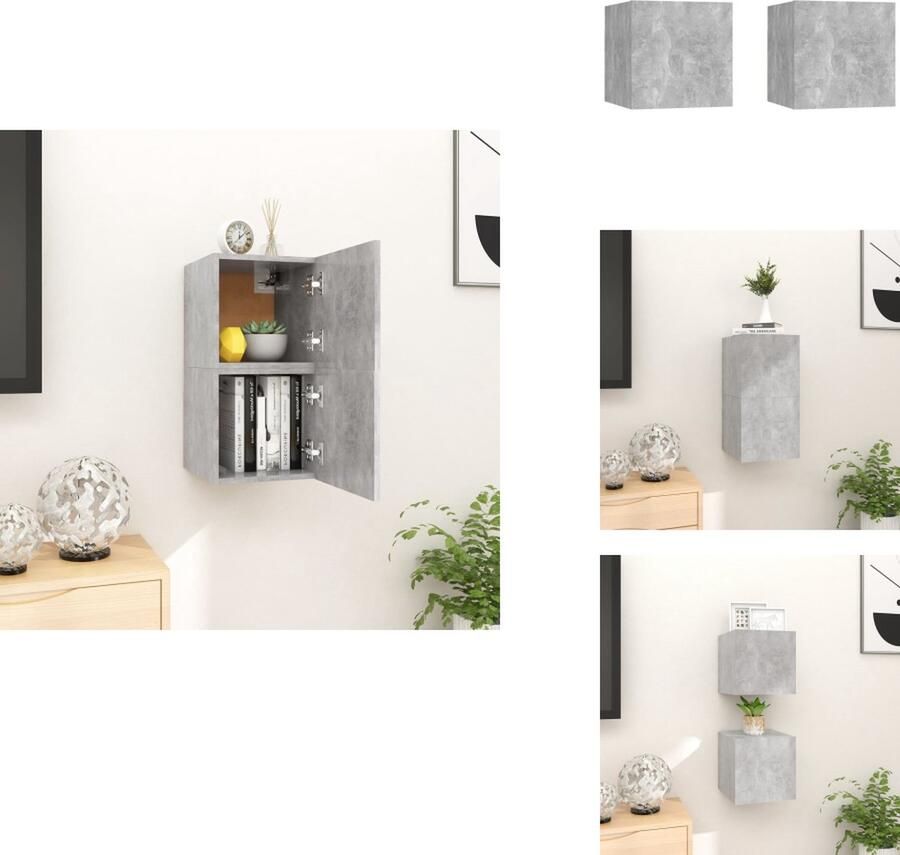 VidaXL TV-meubel betongrijs 30.5x30x30cm Bewerkt hout Links of rechts openend Montage vereist Kast - Foto 2