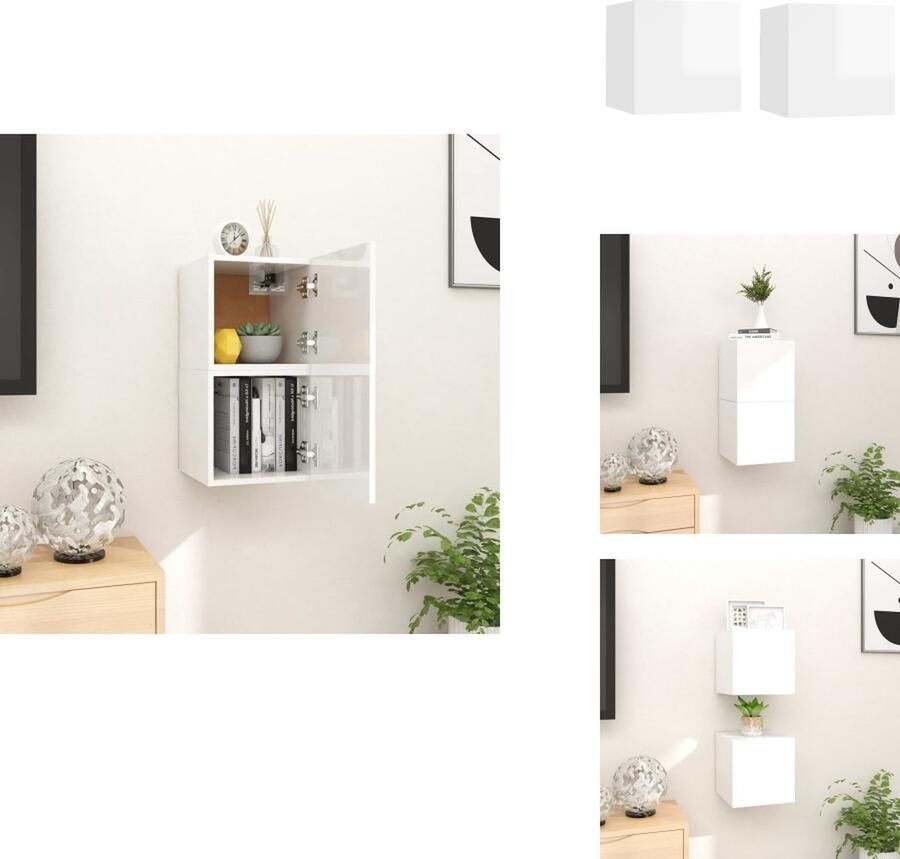 VidaXL Tv-kast Tv-kasten Tv-standaard Tv-standaarden Tv-wandmeubelen 2 st 30 5x30x30 cm hoogglans wit - Foto 2