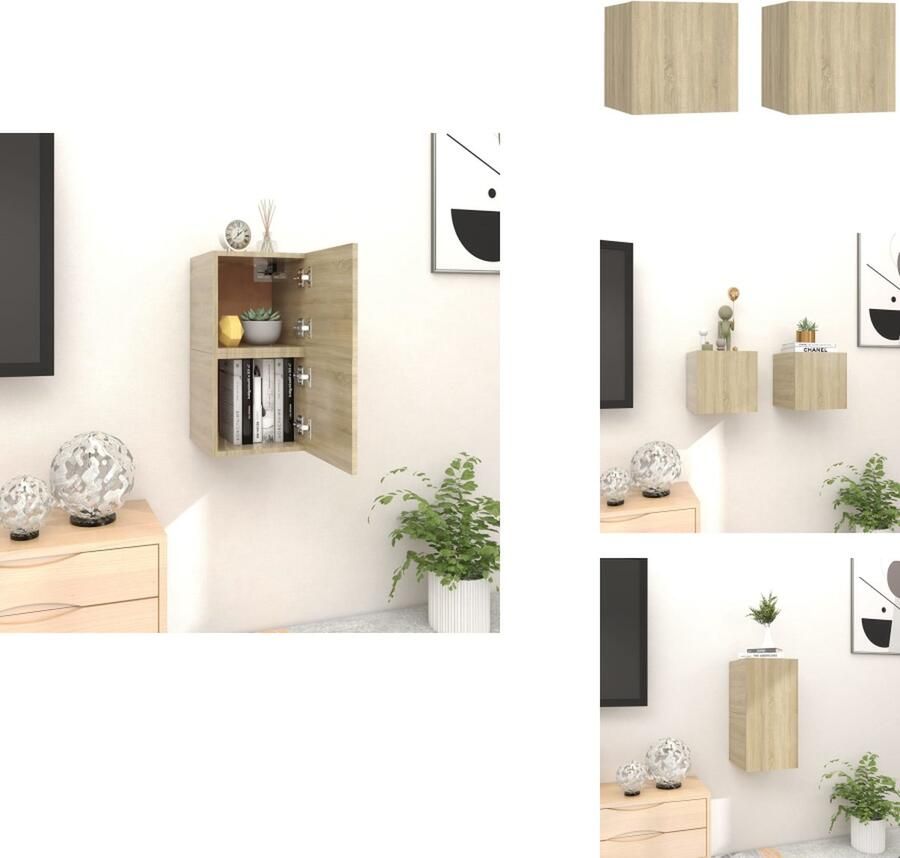 VidaXL Tv-kast Tv-kasten Tv-standaard Tv-standaarden Tv-wandmeubelen 2 st 30 5x30x30 cm sonoma eikenkleurig - Foto 3