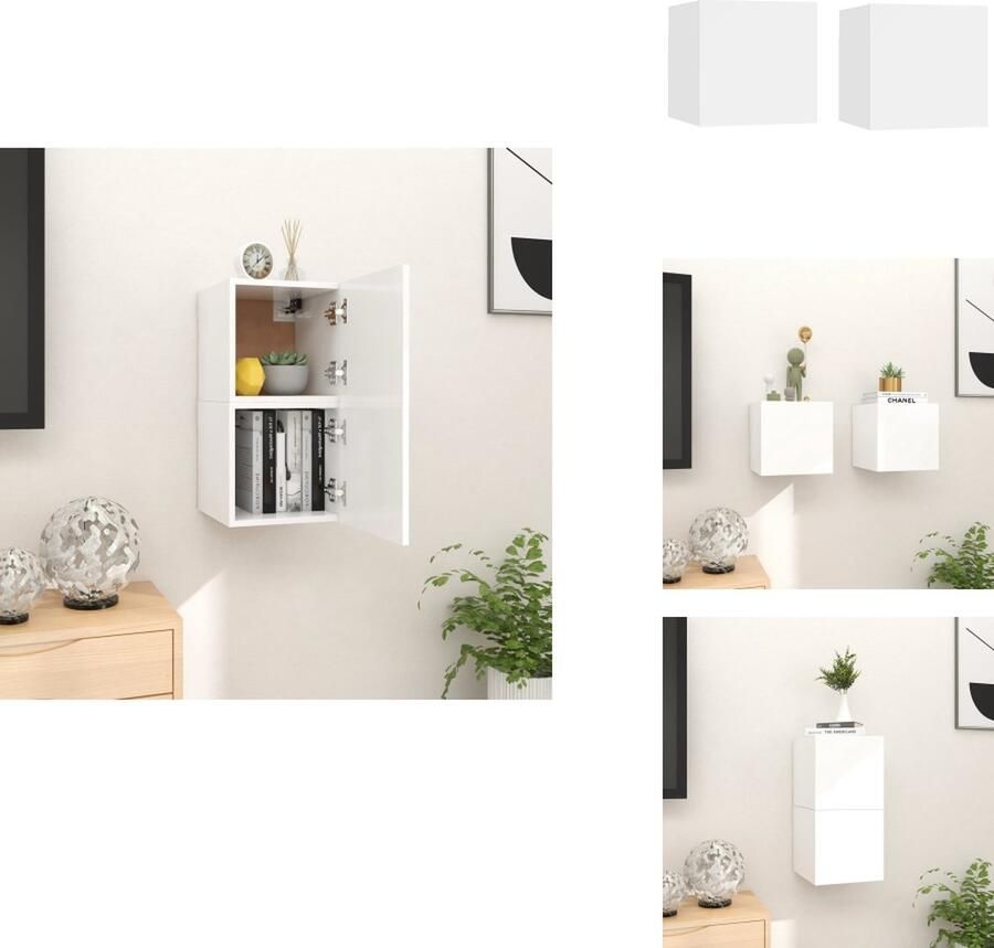 VidaXL Televisiekastenset Wit 30.5 x 30 x 30 cm (B x D x H) Wandbevestiging Links Rechts Bewerkt hout Kast - Foto 2