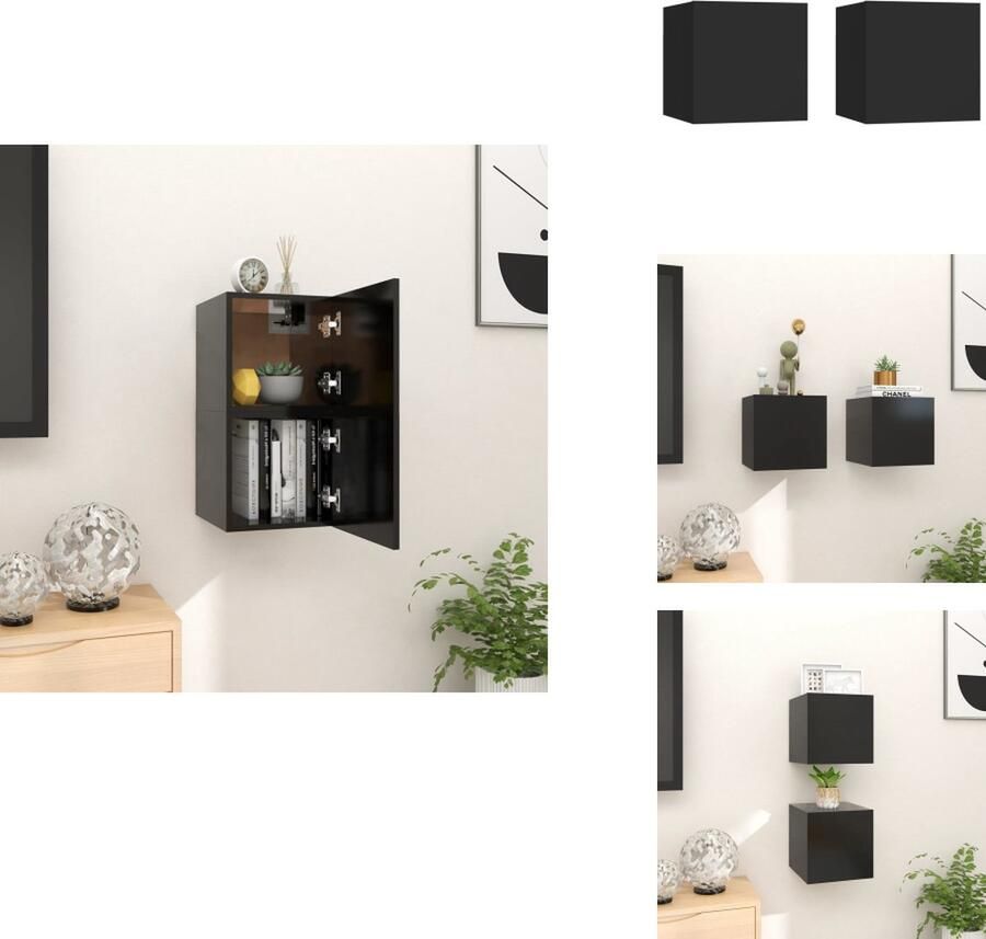 VidaXL Tv-kast Tv-kasten Tv-standaard Tv-standaarden Tv-wandmeubelen 2 st 30 5x30x30 cm zwart - Foto 2