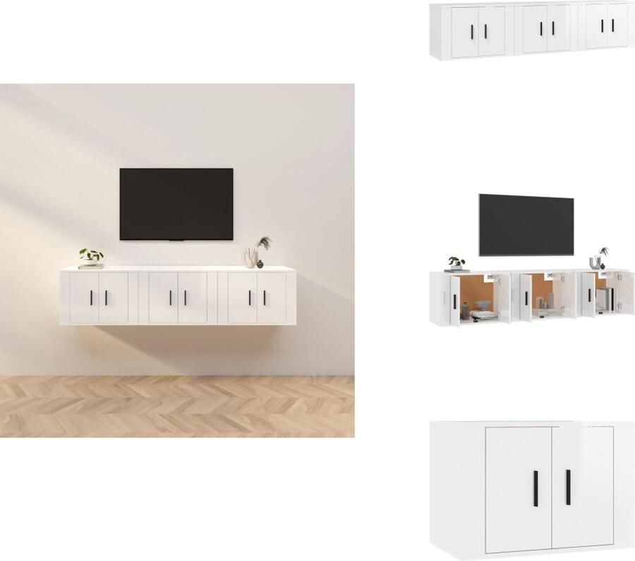 VidaXL Tv-kast Tv-kasten Tv-wandmeubel Televisiekast Tv-wandmeubels 3 st 57x34 5x40 cm hoogglans wit