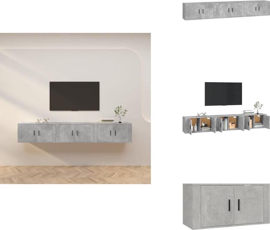 VidaXL Tv-kast Tv-kasten Tv-wandmeubel Televisiekast Tv-wandmeubels 3 st 80x34 5x40 cm betongrijs