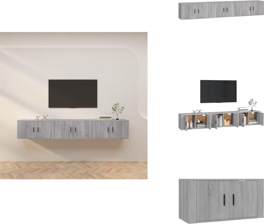 VidaXL Tv-kast Tv-kasten Tv-wandmeubel Televisiekast Tv-wandmeubels 3 st 80x34 5x40 cm grijs sonoma eikenkleurig