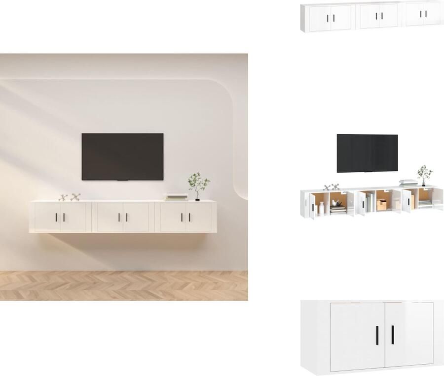 VidaXL Tv-kast Tv-kasten Tv-wandmeubel Televisiekast Tv-wandmeubels 3 st 80x34 5x40 cm hoogglans wit